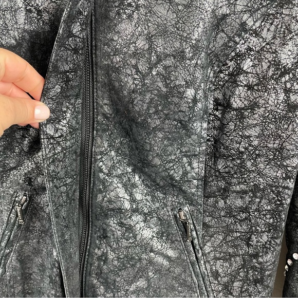 Bradley Bayou Black Silver Metallic Leather Moto Jacket with Rhinestones XS - Picture 11 of 13